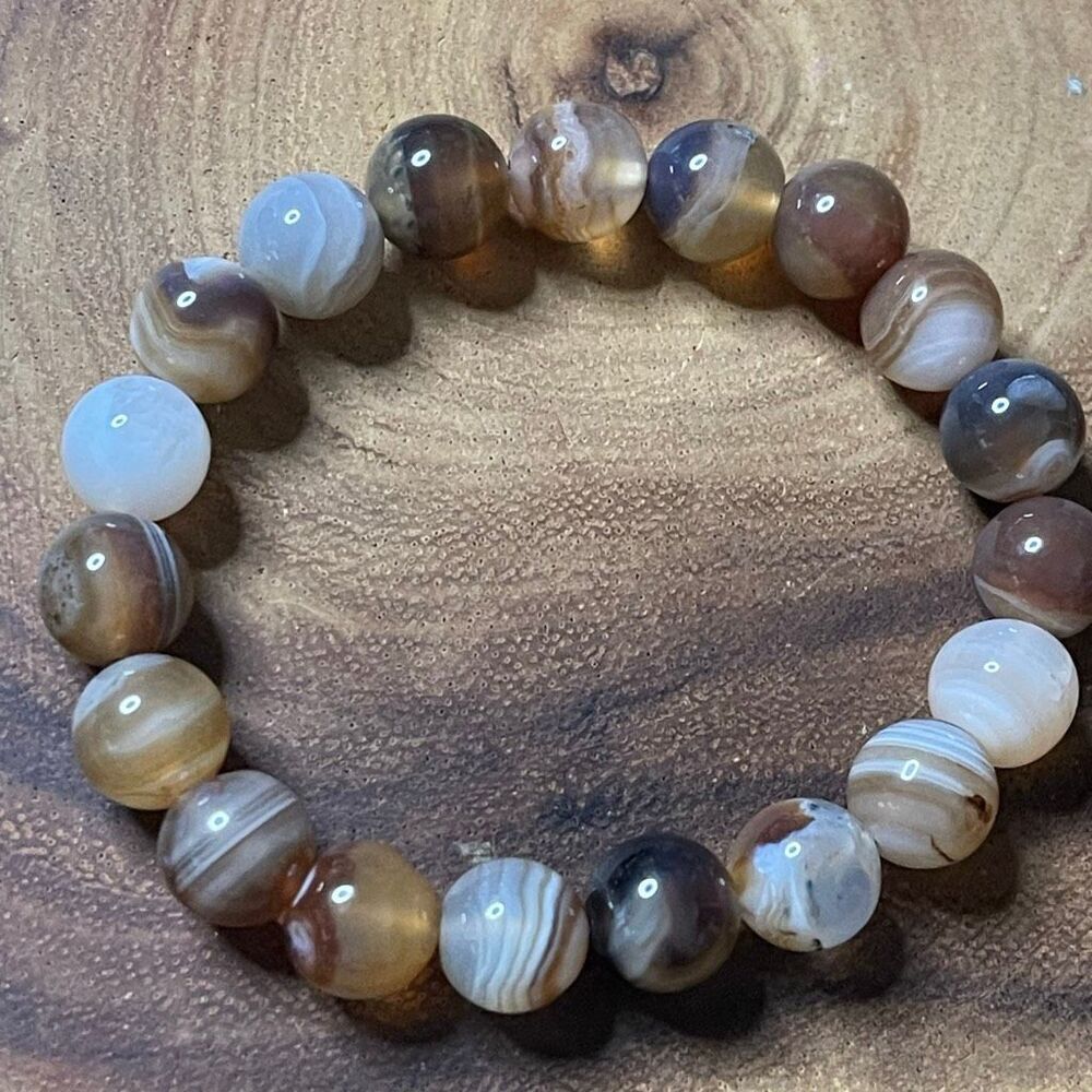 Botswana Agate beaded 10mm beadsβstretch bracelet striped natural dendrites dend